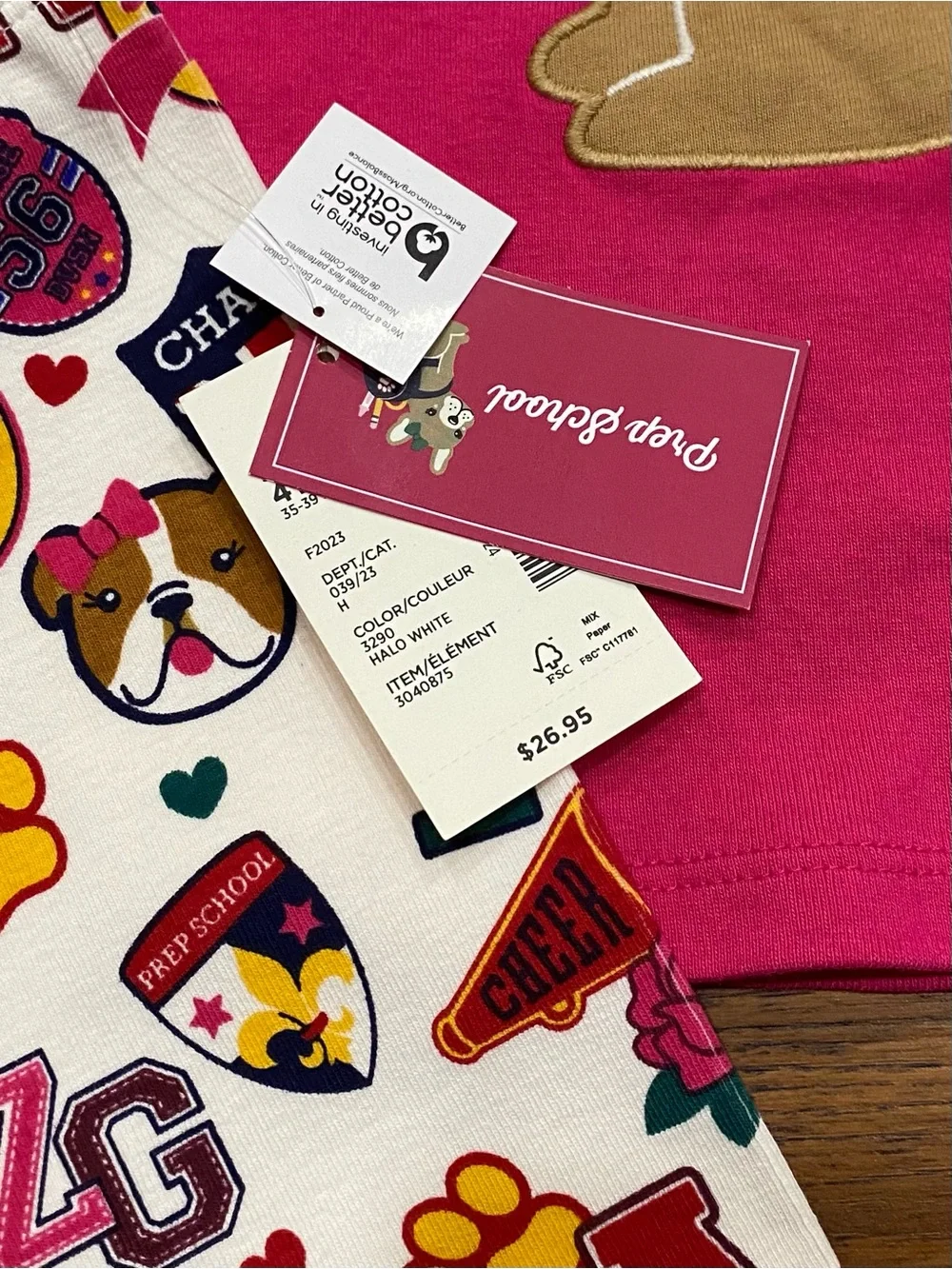 Gymboree Girls Hot Pink ‘Prep School’ Set Top, Leggings, Hair Clips Size 5T/4T